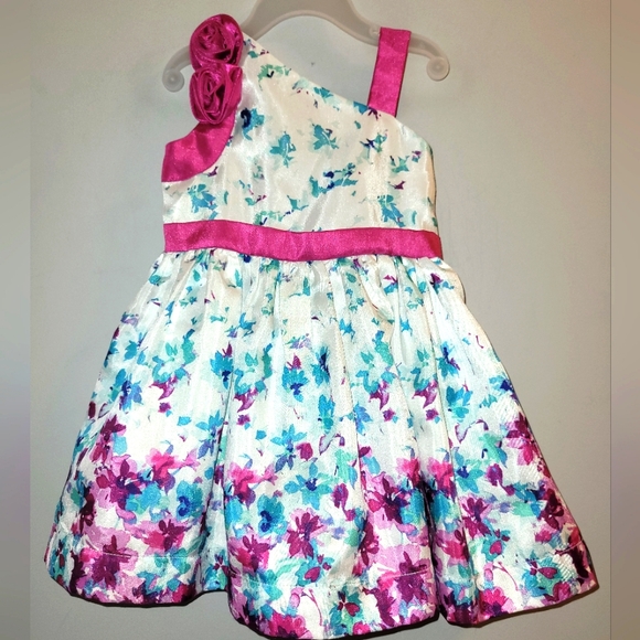 🌷 Vintage Gymboree Dressed Up Family Brunch Fancy Floral Rosette Dress 18-24 - Picture 1 of 8